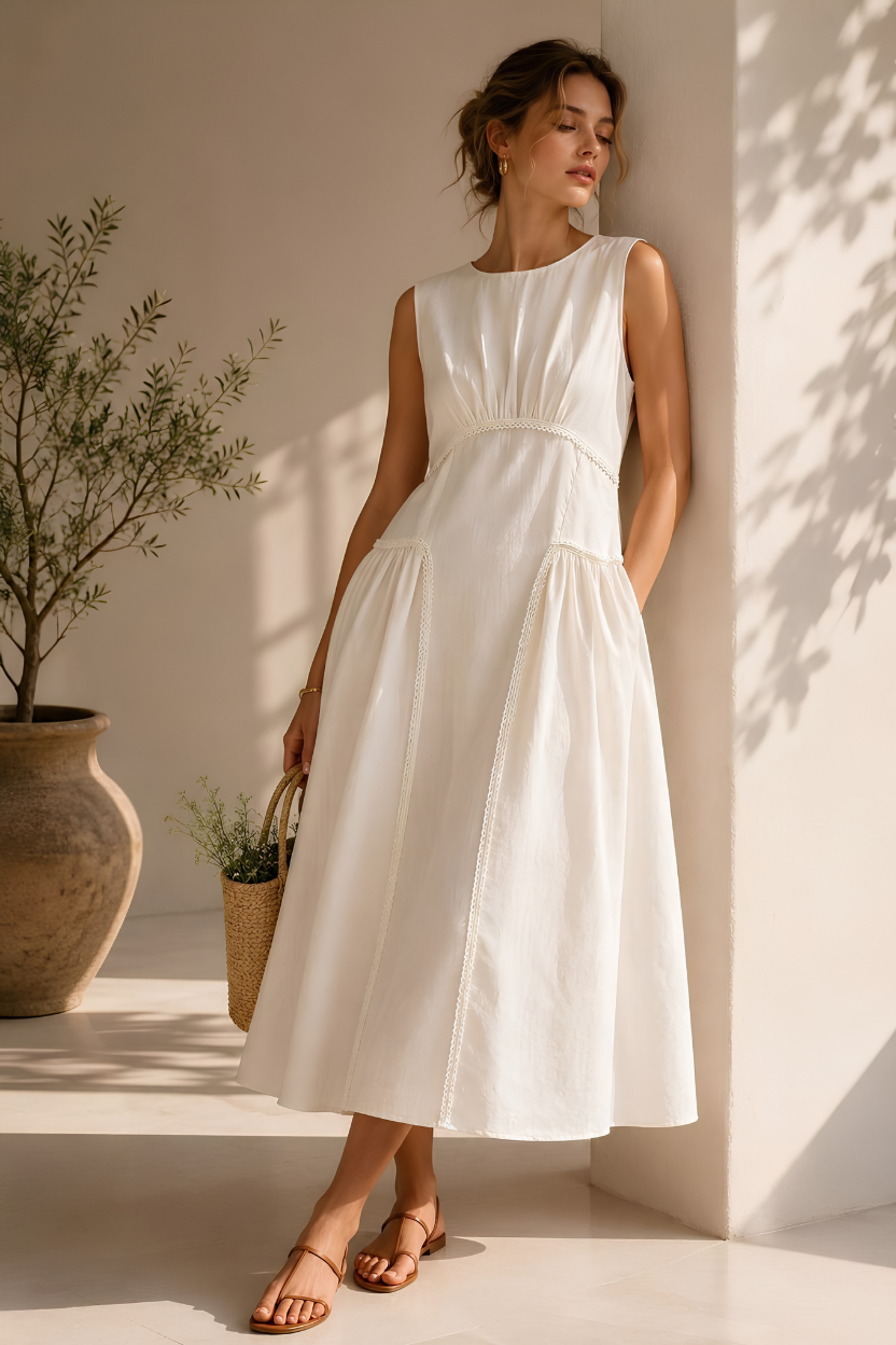 Ivory Summer linen Midi Dress