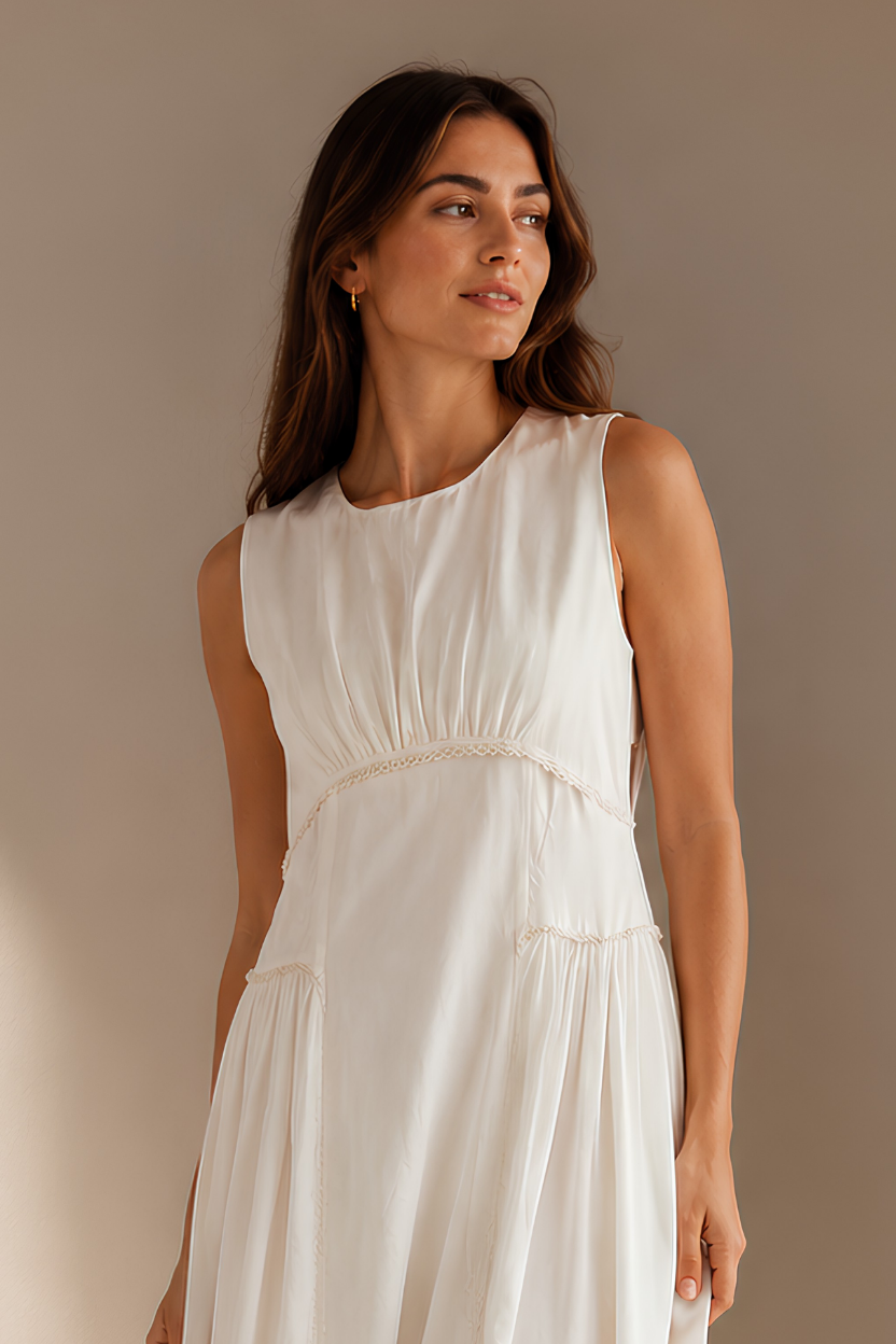 Ivory Summer linen Midi Dress