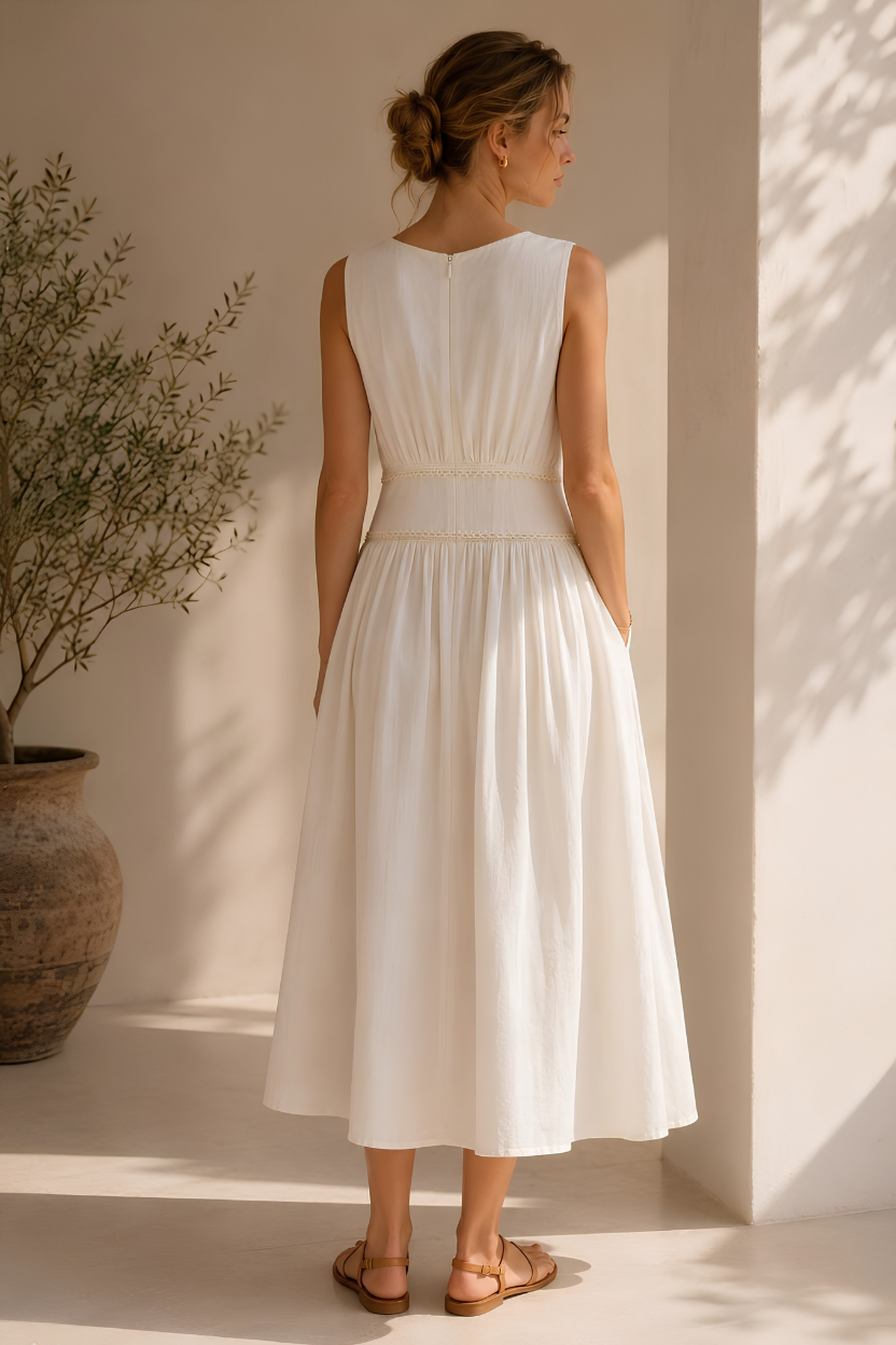 Ivory Summer linen Midi Dress