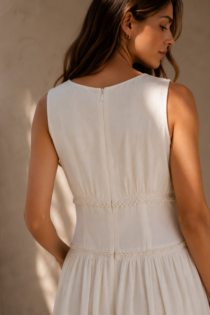Ivory Summer linen Midi Dress
