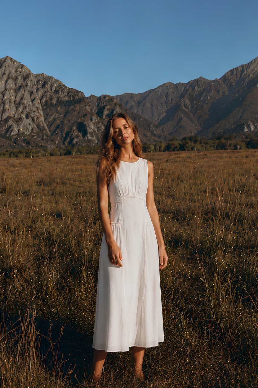 Ivory Summer linen Midi Dress