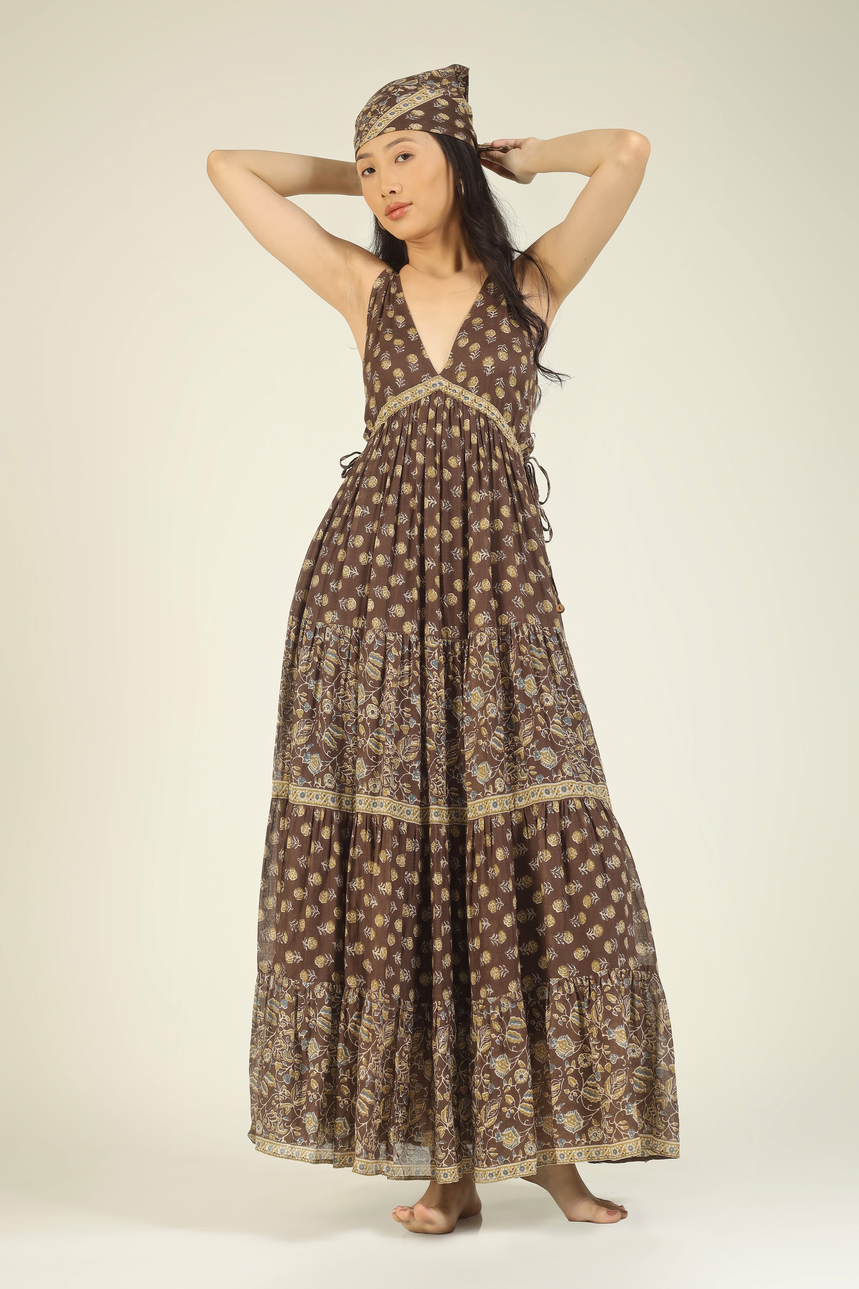 Brown Printed Side Tieable Dress